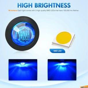 Trailer Light 3/4” Blue Round LED Marker Lights (10 Pcs)