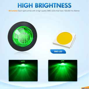 Trailer Light 3/4” Green Round LED Marker Lights (10 Pcs)