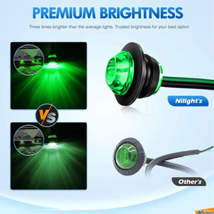 Trailer Light 3/4” Green Round LED Marker Lights (10 Pcs)