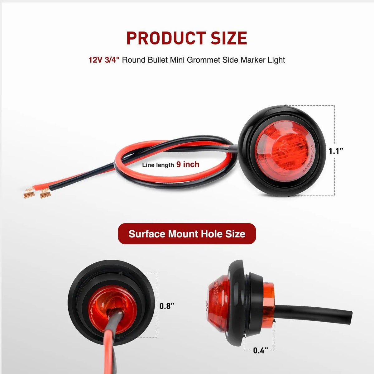 3/4 inch Red Round LED Marker Lights (10 Pcs) – Nilight