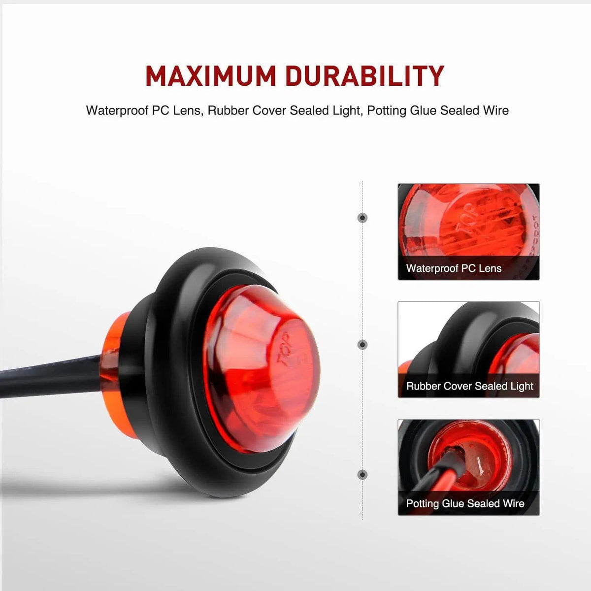 3/4 inch Red Round LED Marker Lights (10 Pcs) – Nilight