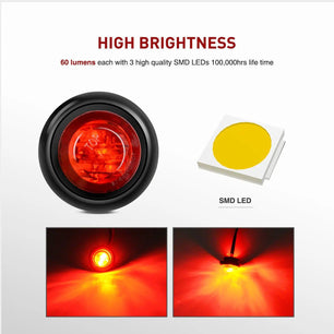 Trailer Light 3/4” Red Round LED Marker Lights (10 Pcs)