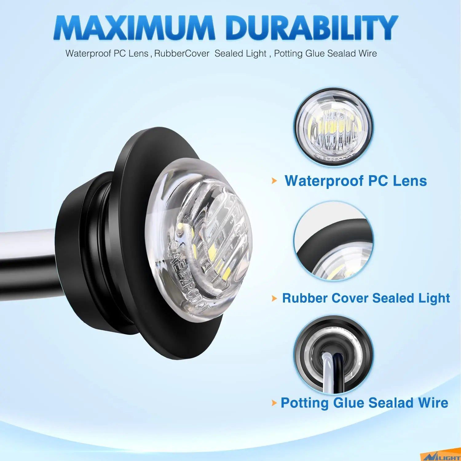 Trailer Light 3/4” White Round LED Marker Lights (10 Pcs)
