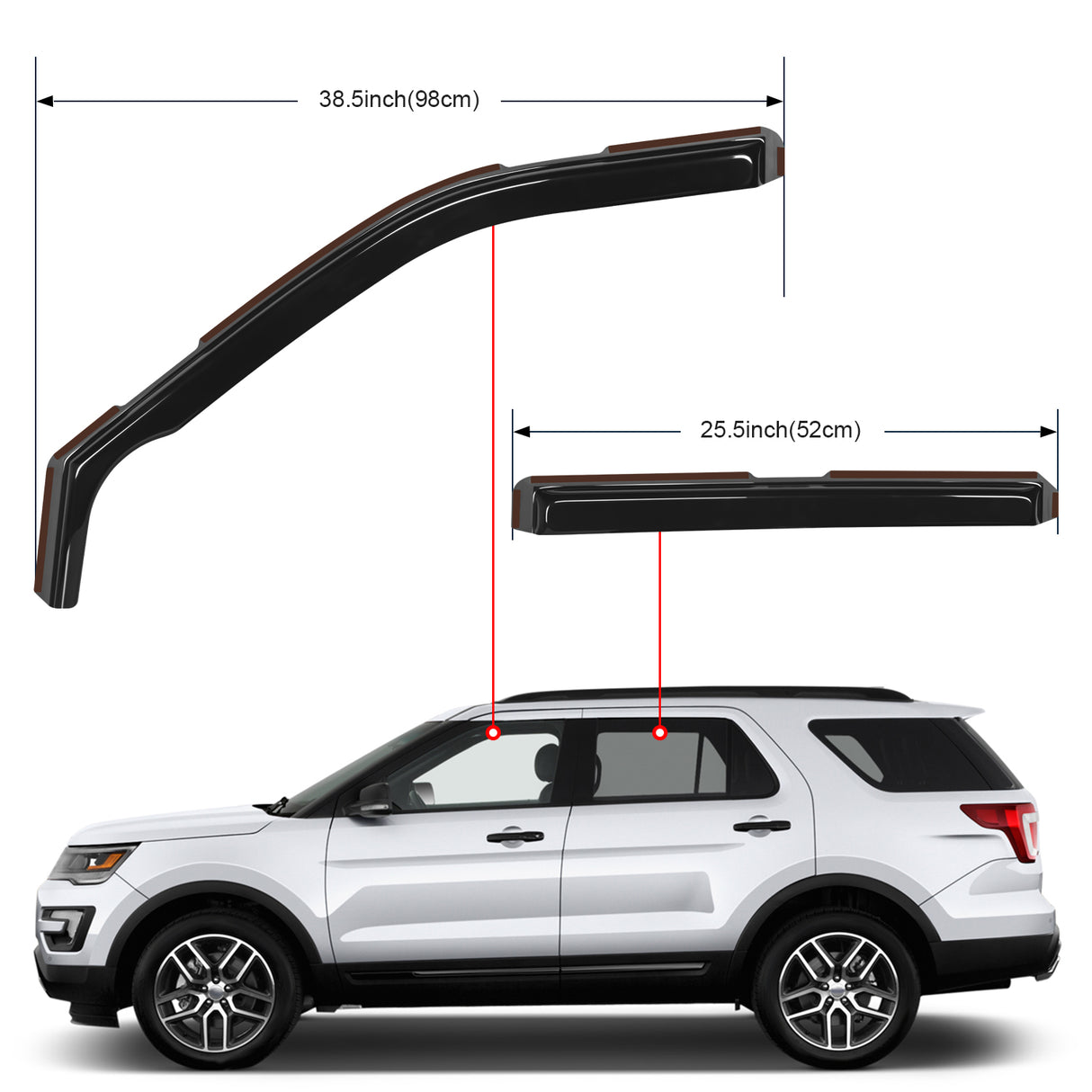 Rain Guards In Channel Window Deflectors for Ford Explorer 2011 2012 2013 2014 2015 2016 2017 2018 2019 Vent Window Visors,Rain Guards-4PCS