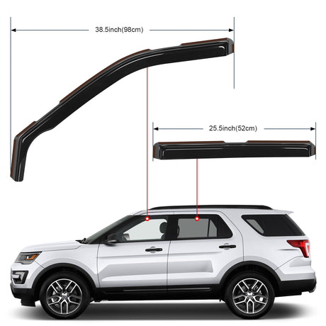 Rain Guards In Channel Window Deflectors for Ford Explorer 2011 2012 2013 2014 2015 2016 2017 2018 2019 Vent Window Visors,Rain Guards-4PCS