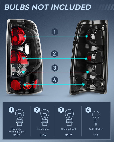 Nilight Headlight And Taillight Assembly Combo Compatible with 1999 2000 2001 2002 Chevy Silverado 1500 2500 1500HD 2500HD 3500 OE Style Black Housing Amber Reflector Clear