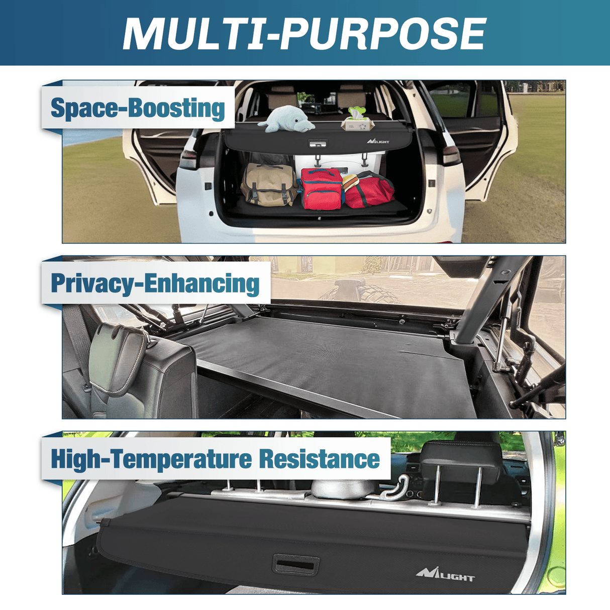 2021-2025 Jeep Grand Cherokee L 3 Row Retractable Trunk Cargo Cover With Trunk Storage Net