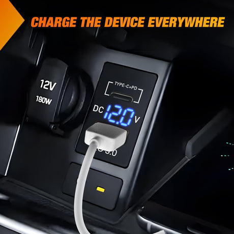 12V USB Charger PD Type C and QC 3.0 Car USB Quick Charge with LED Voltmeter Nilight