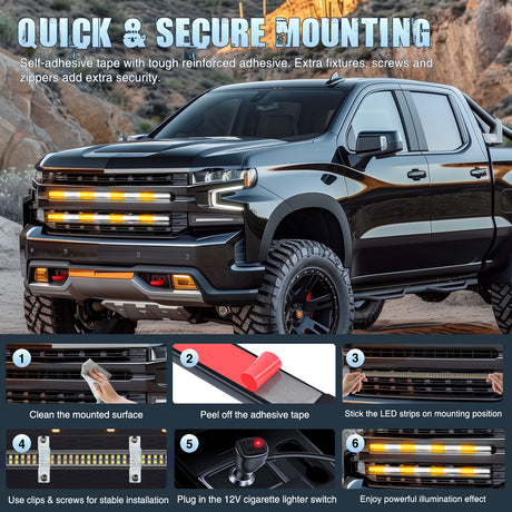 Nilight 2PCS 24 inch Truck Grill Strobe Lights Strip 384 LED Emergency Light Amber White Flexible Side Flashing Warning Caution Safety Waterproof Lighting Kit for Trucks Tow Plow Construction Vehicles