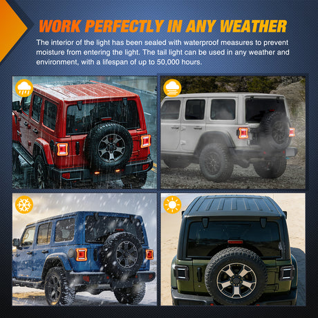 Tail Brake Turn Reverse Lights 2018-2023 Jeep Wrangler JL Red White Tail Lights