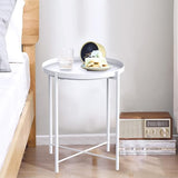 Side Table, End Table Metal Small Table Indoor Outdoor & Snack Bedside Table Sofa Side Snack Table Accent Coffee Table Living Room Bedroom Balcony 1 Layer (White)