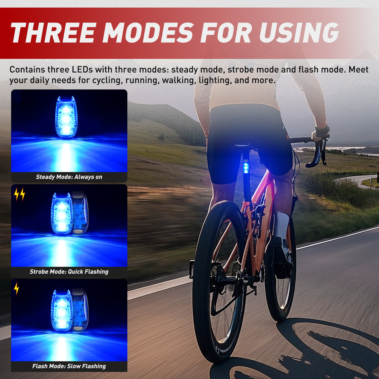 LED Safety Light 4PCS Blue Marine Navigation Bike Tail Lights Three Modes Waterproof Reflective Gear Clip On Flash Strobe Indicator Lamp for Night Boating Fishing