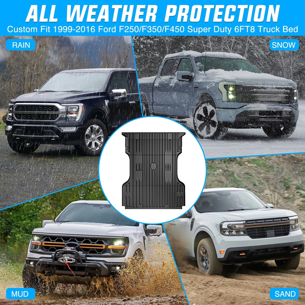 Nilight Truck Bed Mat 6.8 FT for 1999-2016 Ford F250/F350/F450 Super Duty, TPE Heavy-Duty Pick-up Bed Liner for 1999-2016 Ford F Accessories, Anti-Slip Texture, All Weather Protection
