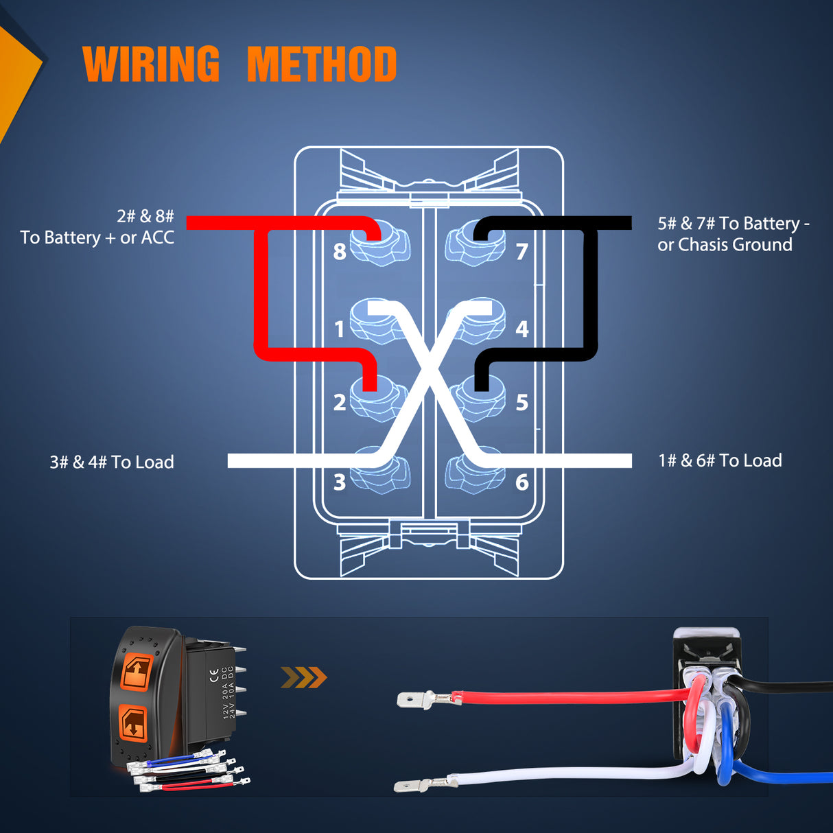 UTV Left Hand Driver Power Window Switch On Off 8 PIN Toggle Switches with Orange Backlit Light 12V 24V with Jumper Wires Set for Can-Am Defender Max 2016-2019 HD8 HD10 710004979