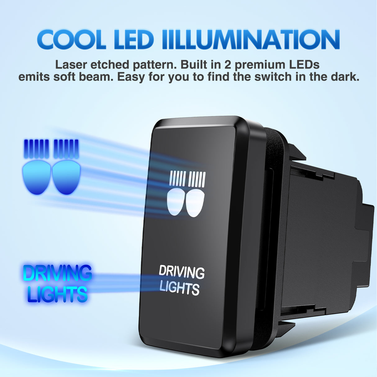 Driving Lights Push Button Switch 12V ON Off Switches with Connector Wire Kit 1.54Inch x 0.83Inch Replacement for Toyota FJ Cruiser Fortuner Ta coma Highlander Tundra 4Runner Prado Land Cruiser