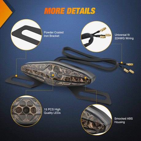 Taillight Assembly Motorcycle Tail Lights LED Brake Running Light with License Plate Bracket Dirt Bike Rear Lighting Compatible with Honda Yamaha Kawasaki Suzuki Chopper Turing Cruiser, Red