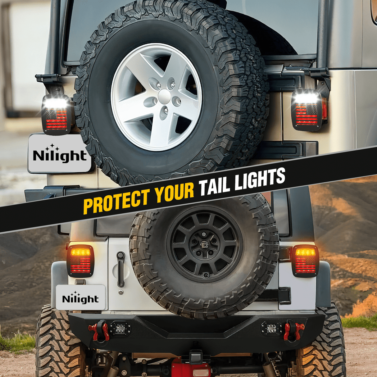 Nilight Tail Light Covers, 2PCS Black Rear Brake Light Guards Protector Exterior Accessories for 1987-2006 Wrangler TJ YJ