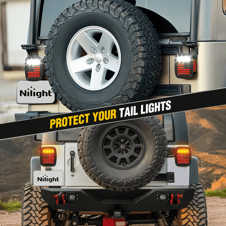 Nilight Tail Light Covers, 2PCS Black Rear Brake Light Guards Protector Exterior Accessories for 1987-2006 Wrangler TJ YJ