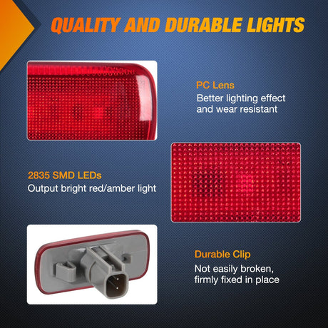 4 PCS 3 LED Red Amber Wheel Fender Side Marker Lights Nilight