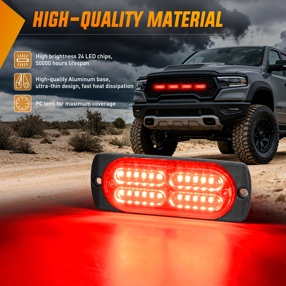 Led Strobe Light 4PCS 24LED Emergency Strobe lights 12V 24V Red Surface Mount Grille Hazard Safety Warning Light Sync Feature Side Flashing Marker Flash for Car Truck Campers