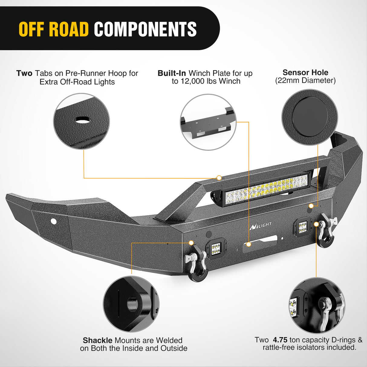 Nilight Front Bumper Compatible for 2011 2012 2013 2014 2015 2016 Ford 3rd Gen F250 F350 F450 with Winch Plate Sensor Holes 3 LED Lights and D-rings