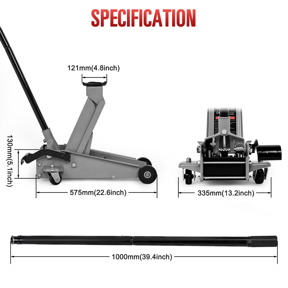 3 Ton Heavy Duty Floor Jack with Quick Lift Pump (5.3-19.69 inch Lift)