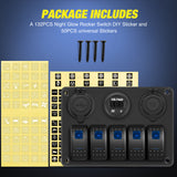 Nilight 5 Gang Rocker Switch Panel Pre-Wired Aluminum with PD Type C and USB Cigarette Lighter Socket Voltmeter 12V 24V ON Off Toggle Switches for Car Trucks Boats RVs