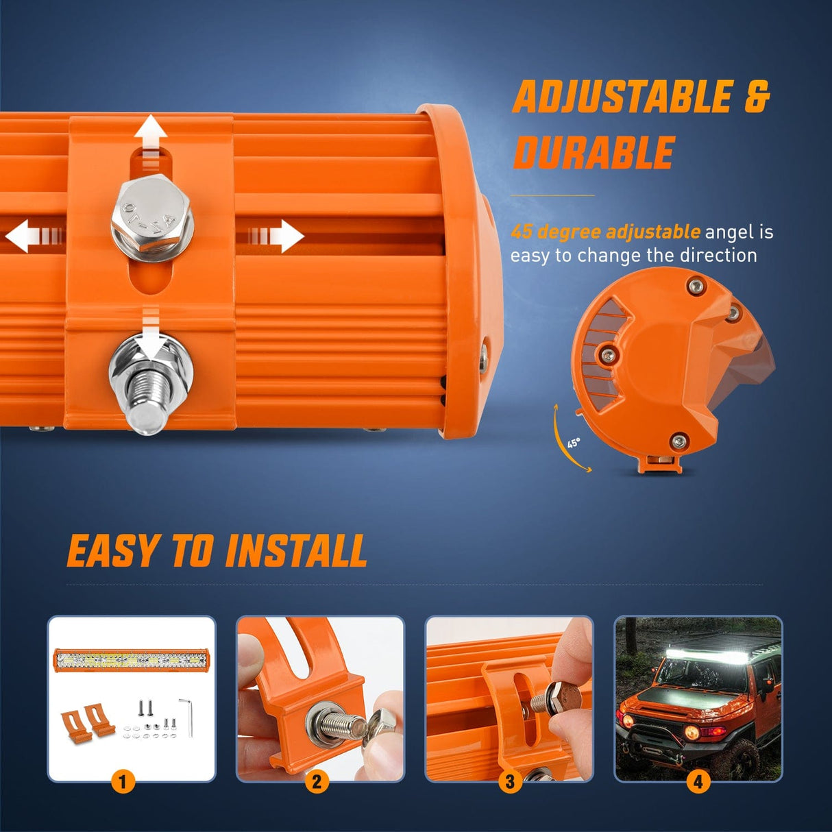 Nilight 20 Inch 420W Spot Flood Combo Orange Case Led Light Bar
