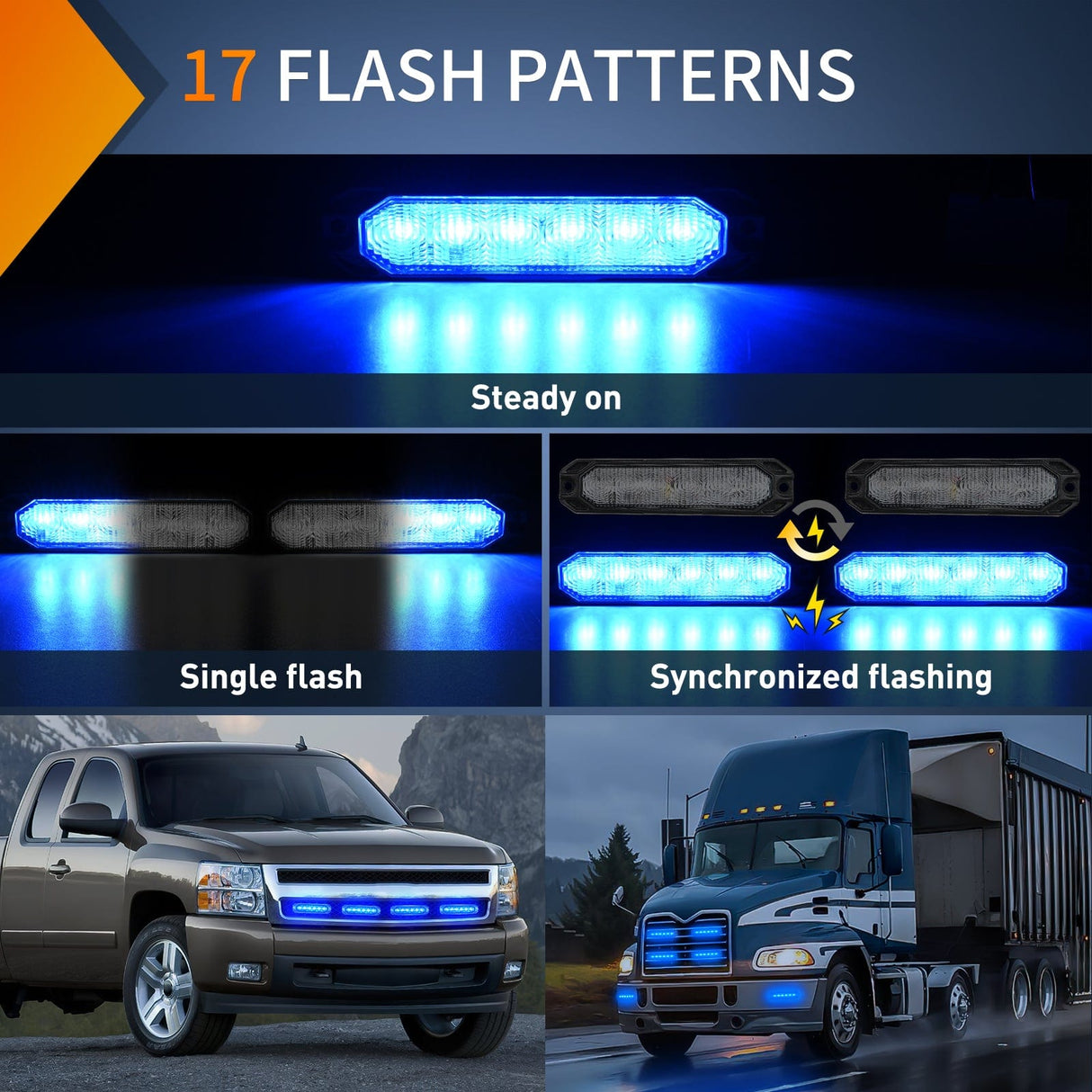 4PCS 6 LED Blue Emergency Warning Strobe Lights