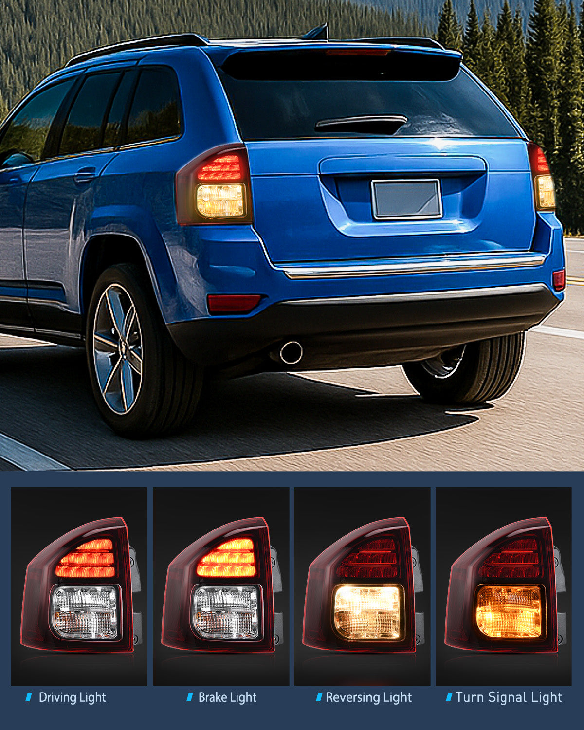 Taillight Assembly Compatible with 2014 2015 2016 2017 Jeep Compass Tail Light OE Style Rear Lamp Replacement Driver Side w/Bulbs