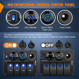 Nilight 4 Gang Rocker Switch Panel Waterproof Pre-Wired Aluminum Power Control Marine Panels with PD Type C and USB Cigarette Lighter Socket Voltmeter 12V 24V ON Off Switches for Car Trucks Boats RVs