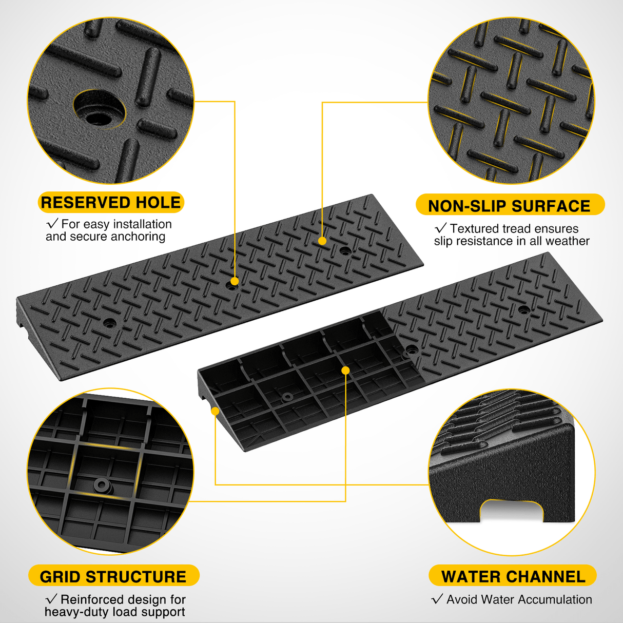 Accessories 2.4Inch Rise Curb Ramps, Heavy Duty Rubber Driveway Threshold Shed Ramp for Sidewalk Cars Lawn Mower Wheelchairs Motorcycles, 3300lbs Load Capacity