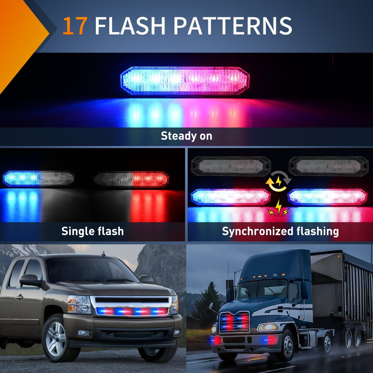 Nilight 4PCS 6 LED Red and Blue Emergency Warning Strobe Lights