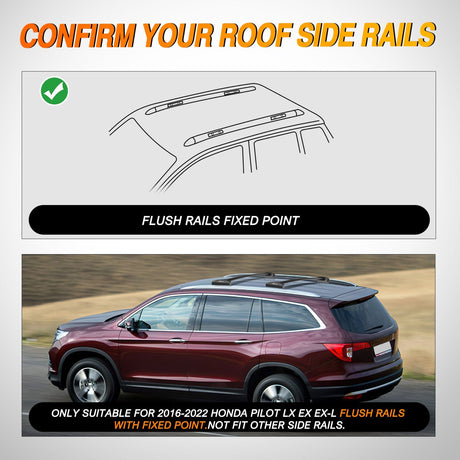 Aluminum Roof Rack Cross Bars Fit for Honda Pilot 2016 2017 2018 2019 2020 2021 2022 LX EX EX-L with Flush Rails Fixed Point