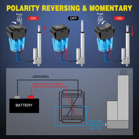 Nilight 6Pin Momentary Polarity Reverse Switch On Off On DPDT 3 Position 20A 12VDC 125VAC Motor Control Automatic Reset for Boat Automotive RV Jack Power Toggle w/Jumper Wire