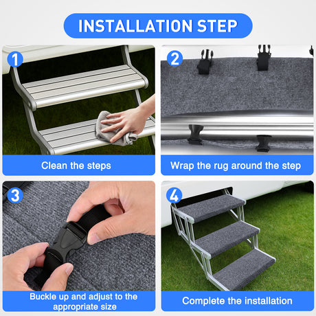 Nilight RV Step Covers 3 Pack 22 inch, Fit 8-11Inch Deep Camper Steps Adjustable Wrap Around RV Step Rug with Snap Fasteners on Electrical & Manual RV Stairs Carpet for Camper Trailers Steps Outside,Gray