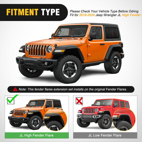 Nilight Fender Flares Extensions Set Compatible with 2018 2019 2020 2021 2022 2023 2024 Wrangler JL and JLU Unlimited 2/4 Doors (Only for High Wheel Arches) Off-Road Widened Front Rear Flat 4 PCS