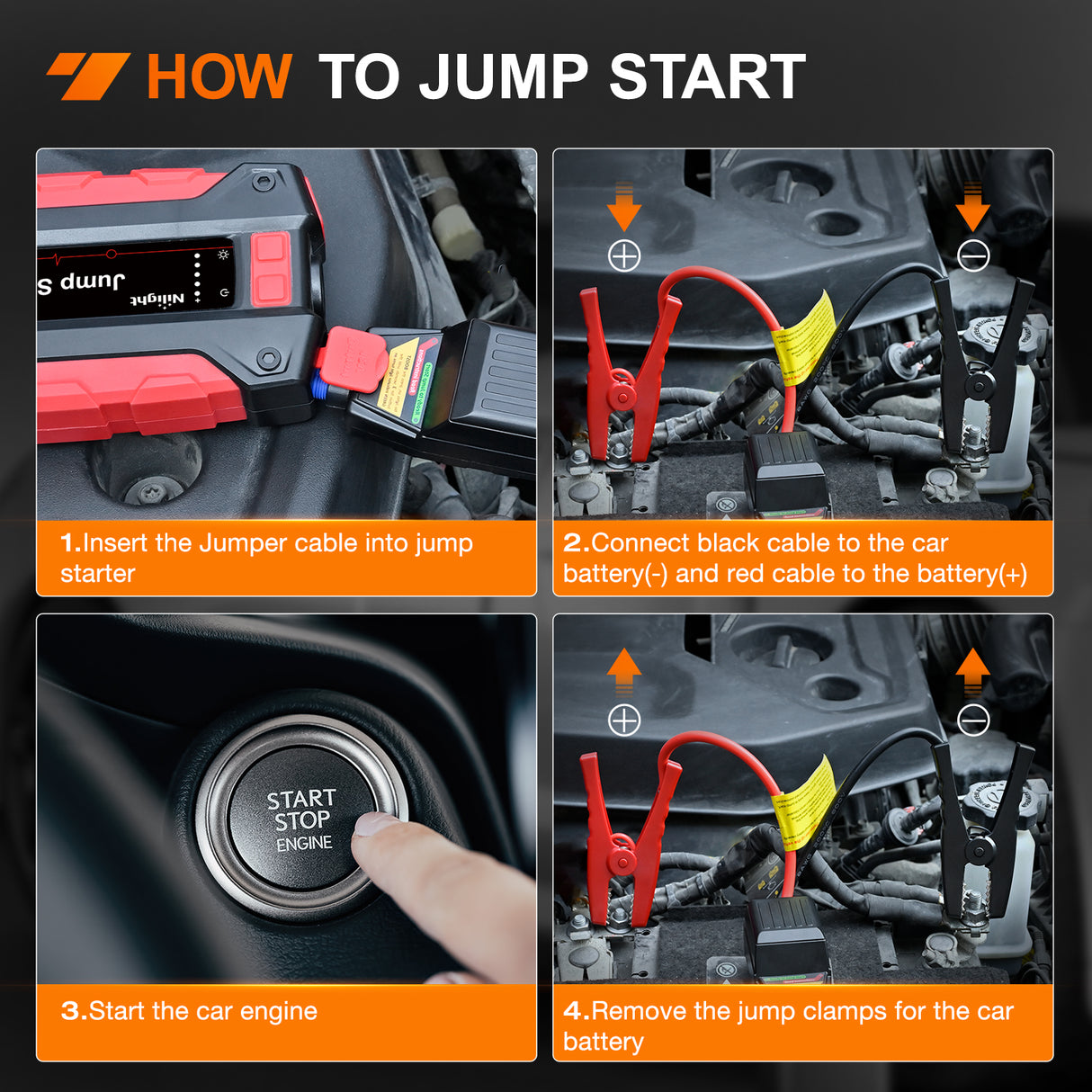 1500A Car Battery Jump Starter for Up to 7.0L Gas & 5.5L Diesel Engines 12V Portable Jump Start Booster Pack Jump Box with Jumper Cables DC Output and LED Light