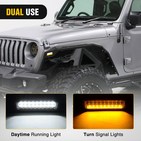 Nilight 2018-2025 Jeep Wrangler JL & JLU Unlimited 2/4Doors (No fit 2020+ Gladiator JT) Wide Flat Front Fender Flares w/LED Lights Turn Signal Lights DRL