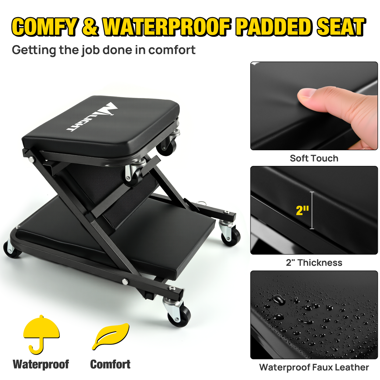 Nilight 36inch Z Creeper - 2-in-1 Folding Rolling Mechanic Seat 36 inches Adjustable Lay-Down or Sit Garage Chair, 330 lbs Capacity, Grey Black