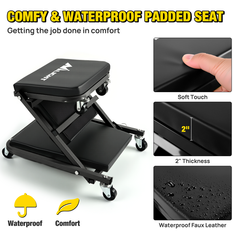 Nilight 36inch Z Creeper - 2-in-1 Folding Rolling Mechanic Seat 36 inches Adjustable Lay-Down or Sit Garage Chair, 330 lbs Capacity, Grey Black