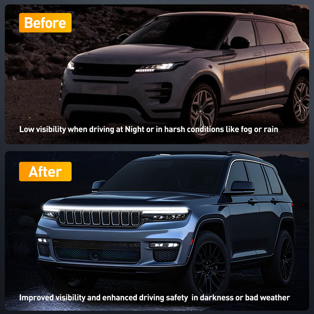 Led light Strip LED Hood Light Strip, 59Inch Flexible Car Hood Light Waterproof Dynamic Startup Daytime Running Light for Cars, SUVs, Trucks, White