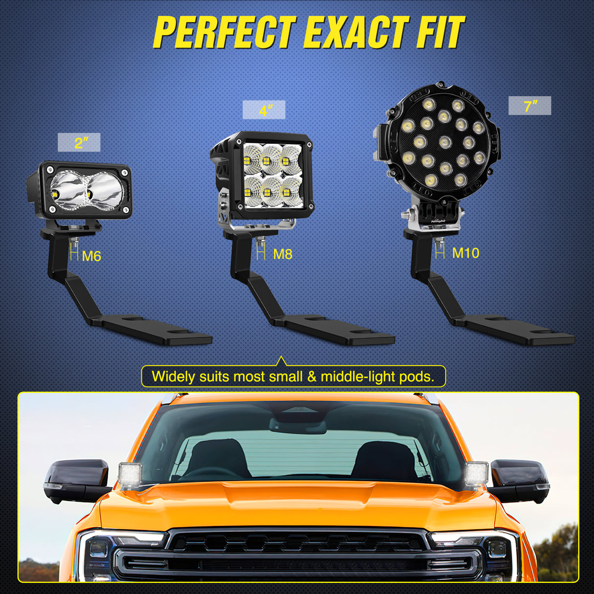 Nilight Ditch Light Brackets Hood Hinges Mount Bracket Kit for Auxiliary Offroad LED Pods Work Lighting Compatible with Ford Ranger 2019 2020 2021 2022 2023