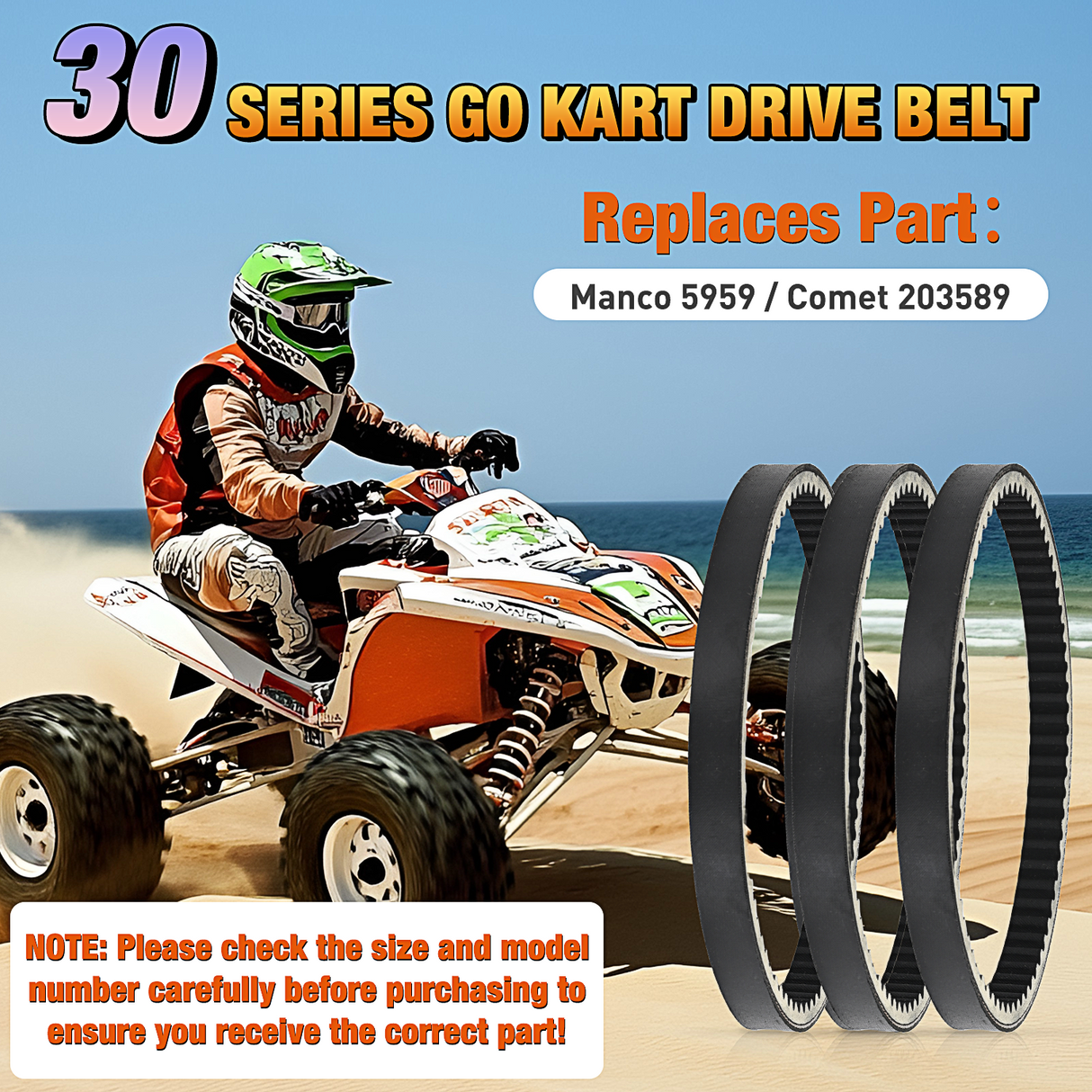 Drive Belt 30 Series Torque Converter Belt Fit for Manco 5959 Comet 203589 Murray 12-8487 Kartco 7628 Ken-bar Karts 5HP-7HP Engine Comet 30 Series Go Kart Asymmetrical Belt, 3 Pack
