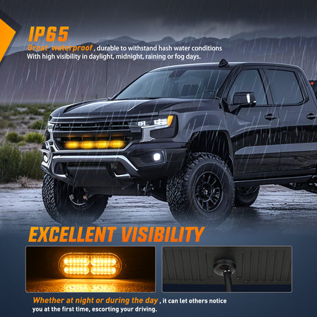 Nilight 4PCS LED Strobe lights 12V 24V Sync Feature Amber 24LED Emergency Hazard Warning Lights with Controller Hard Wire or Cigarette Lighter Plug for Car Truck RVs Campers