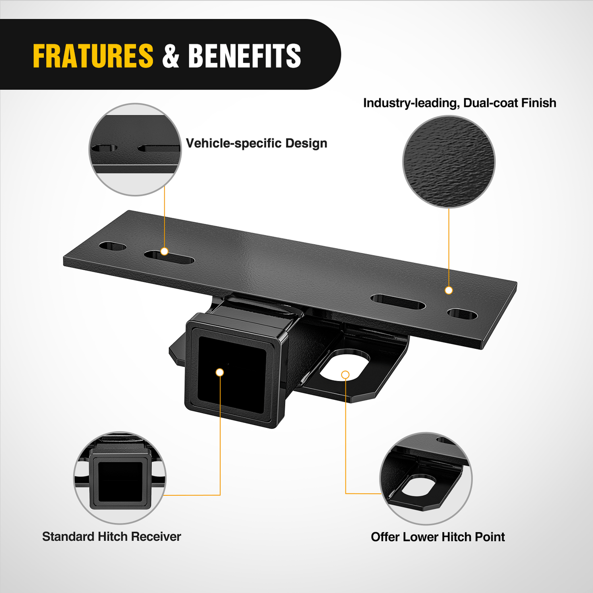 Trailer Hitch Step Hitch Bumper Mount 2 Inch Receiver Bolt-On Bike Hitch Receiver Tube Trailer Truck RV Cargo Receiver Hitch 5000 Lbs Powder Coated