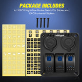 Nilight 3 Gang Rocker Switch Panel Pre-Wired Aluminum with PD Type C and USB Cigarette Lighter Socket Night Glow Stickers 12V 24V ON Off Switches for Car Trucks Boats RVs