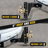 Nilight Adjustable Tri-Ball Trailer Hitch Mount 8 Inch Drop/Rise Hitch 1-7/8Inch 2Inch 2-5/16Inch Fits 2-Inch Receiver 15000lbs GTW for Heavy Duty Truck with Anti-Theft Pin