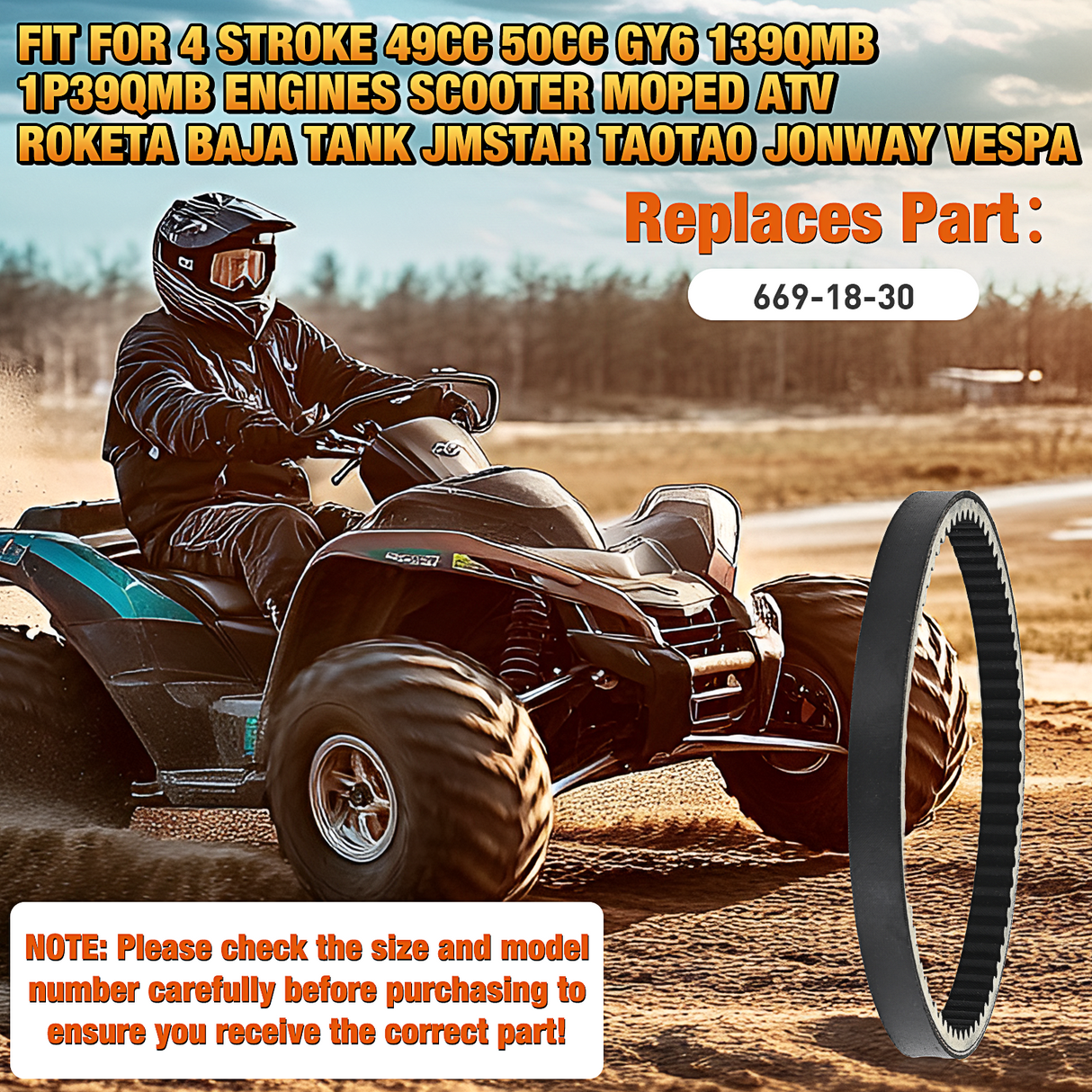 Drive Belt 669-18-30 Replacement for 4 Stroke GY6 49cc 50cc 139QMB Engine Premium CVT Drive Belts for Axis m200 Roketa Baja Tank Jmstar Taotao Jonway Vespa Scooter Moped ATV, 1 Pack #669 18 30