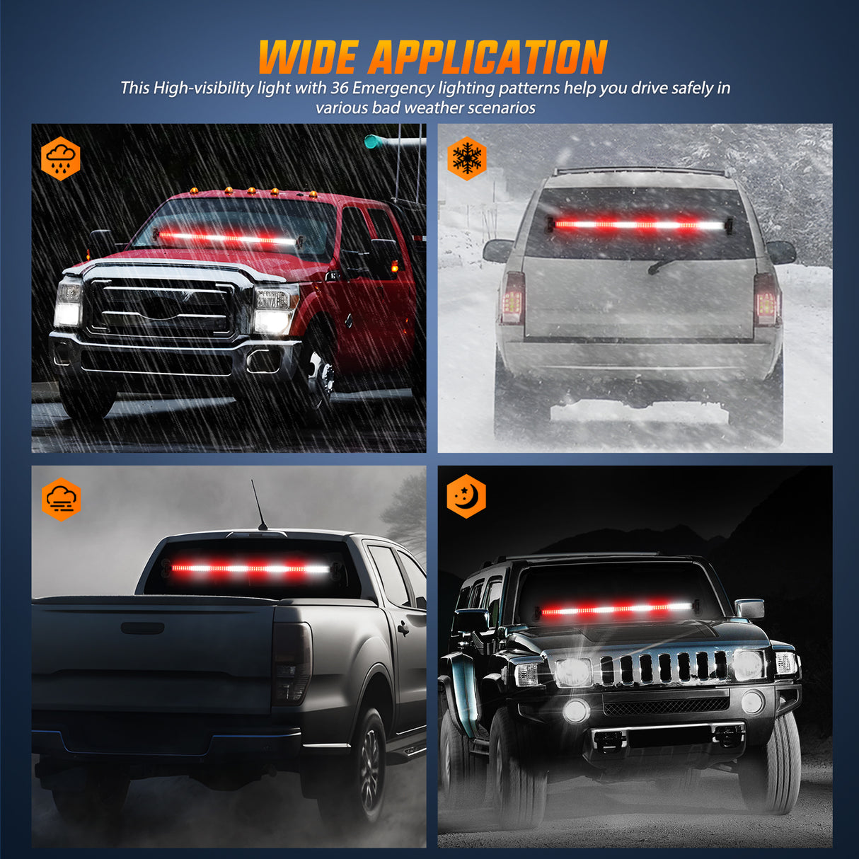 Nilight 144LED Traffic Advisor Strobe Light Bar with Controller Red White Emergency Warning Lights Hazard Interior Front/Rear Windshield Flashing for Cars Plow Trucks Construction Vehicles